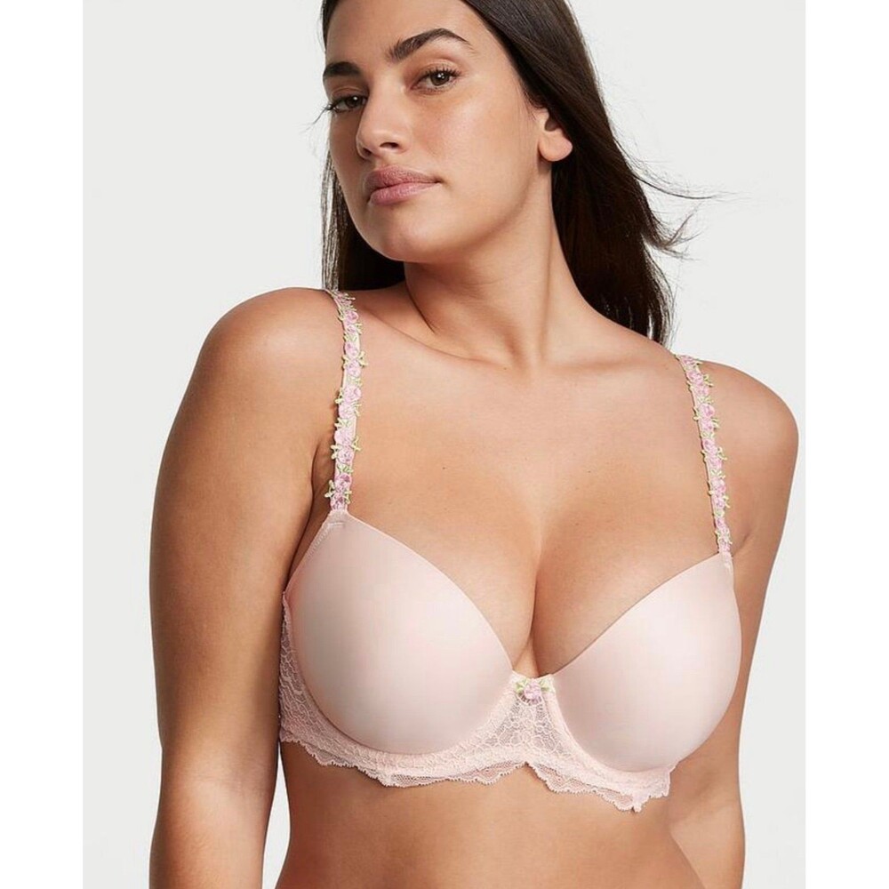 Victoria's Secret Dream Angels Rosebud Push-Up Bra 34D Pink Lace Strap Applique